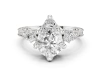 Pear Vintage Engraved Three Stone Ring - White Gold