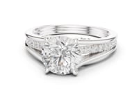 Round Channel Shoulder Cathedral Ring - White Gold