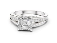 Asscher Channel Shoulder Cathedral Ring - White Gold