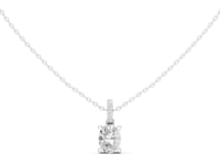 Oval Pave Bail Solitaire Pendant - White Gold