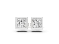 Princess-Cut Diamond Bezel Stud Earrings - White Gold