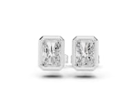 Radiant-Cut Diamond Bezel Stud Earrings - White Gold