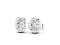 Oval Diamond Bezel Stud Earrings - White Gold