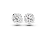 Round Diamond Bezel Stud Earrings - White Gold