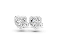 Heart Diamond Bezel Stud Earrings - White Gold