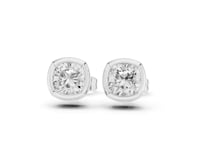 Cushion-Cut Diamond Bezel Stud Earrings - White Gold