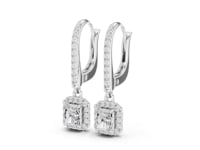 Radiant Pave Bar Halo Drop Earrings - White Gold