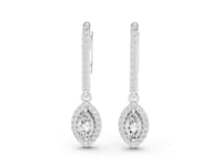 Marquise Pave Bar Halo Drop Earrings - White Gold