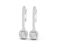 Cushion Pave Bar Halo Drop Earrings - White Gold