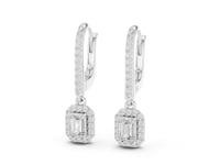 Emerald Pave Bar Halo Drop Earrings - White Gold