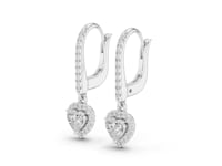 Heart Pave Bar Halo Drop Earrings - White Gold