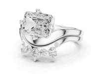 Radiant Cut Diamond Solitaire Scatter Band Bridal Set - White Gold