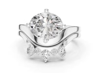 Oval Cut Diamond Solitaire Scatter Band Bridal Set - White Gold