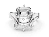 Emerald Cut Diamond Solitaire Scatter Band Bridal Set - White Gold