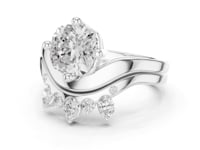 Cushion Cut Diamond Solitaire Scatter Band Bridal Set - White Gold