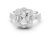 Asscher Floral Crown Bridal Set - White Gold