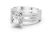 Radiant-Cut Twisted Pave Solitaire Bridal Set - White Gold