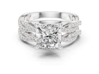 Cushion-Cut Twisted Pave Solitaire Bridal Set - White Gold