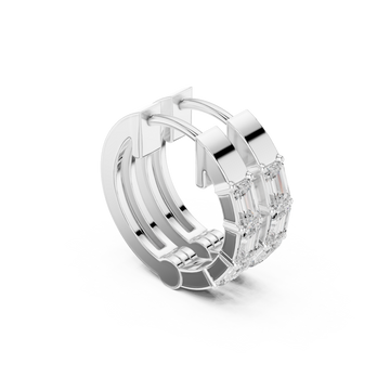  White Gold Princess-Cut Bar-Set Huggie Hoops Front View