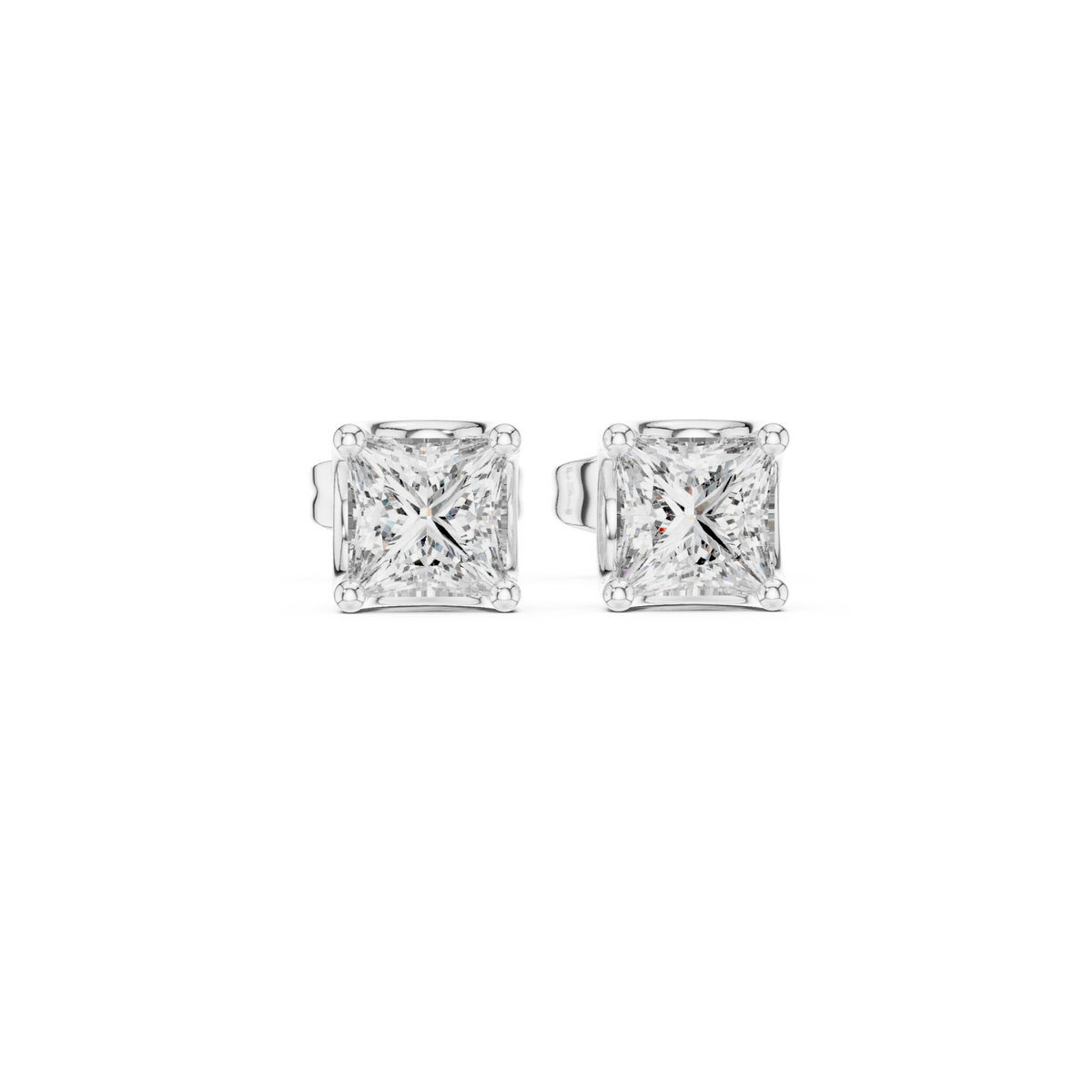 White Gold Princess-Cut Solitaire Studs Detail View