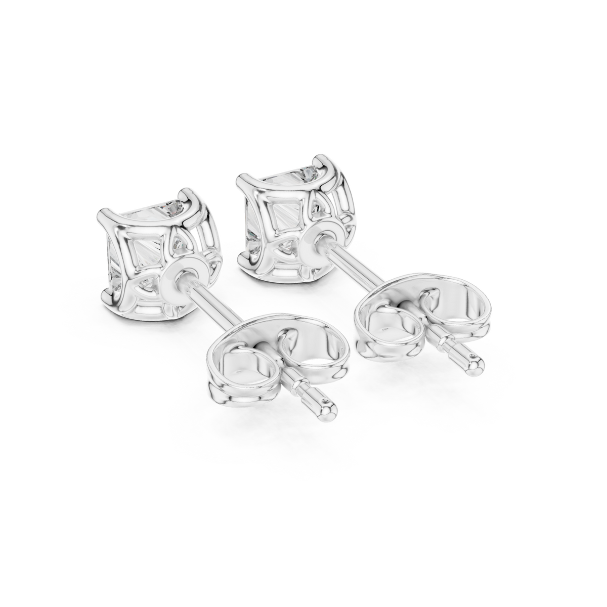  White Gold Princess-Cut Solitaire Studs Side View