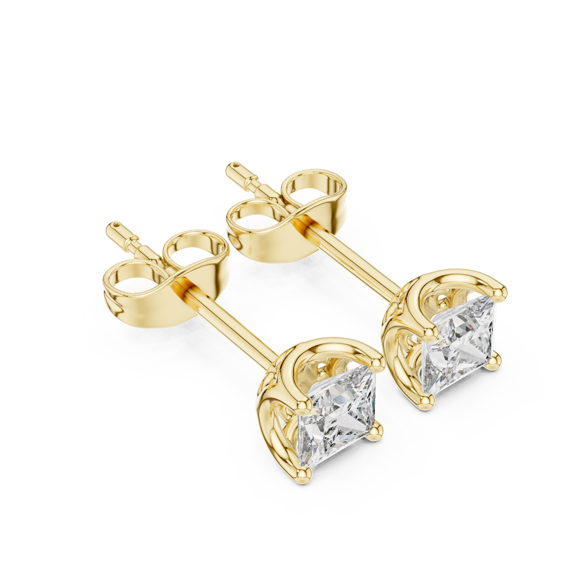 Gold Princess-Cut Solitaire Studs Angle View