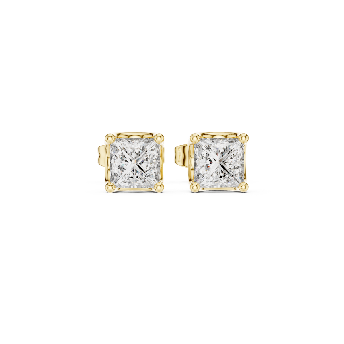  Gold Princess-Cut Solitaire Studs Detail View
