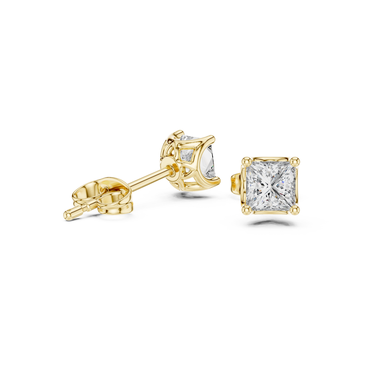 Gold Princess-Cut Solitaire Studs Front View