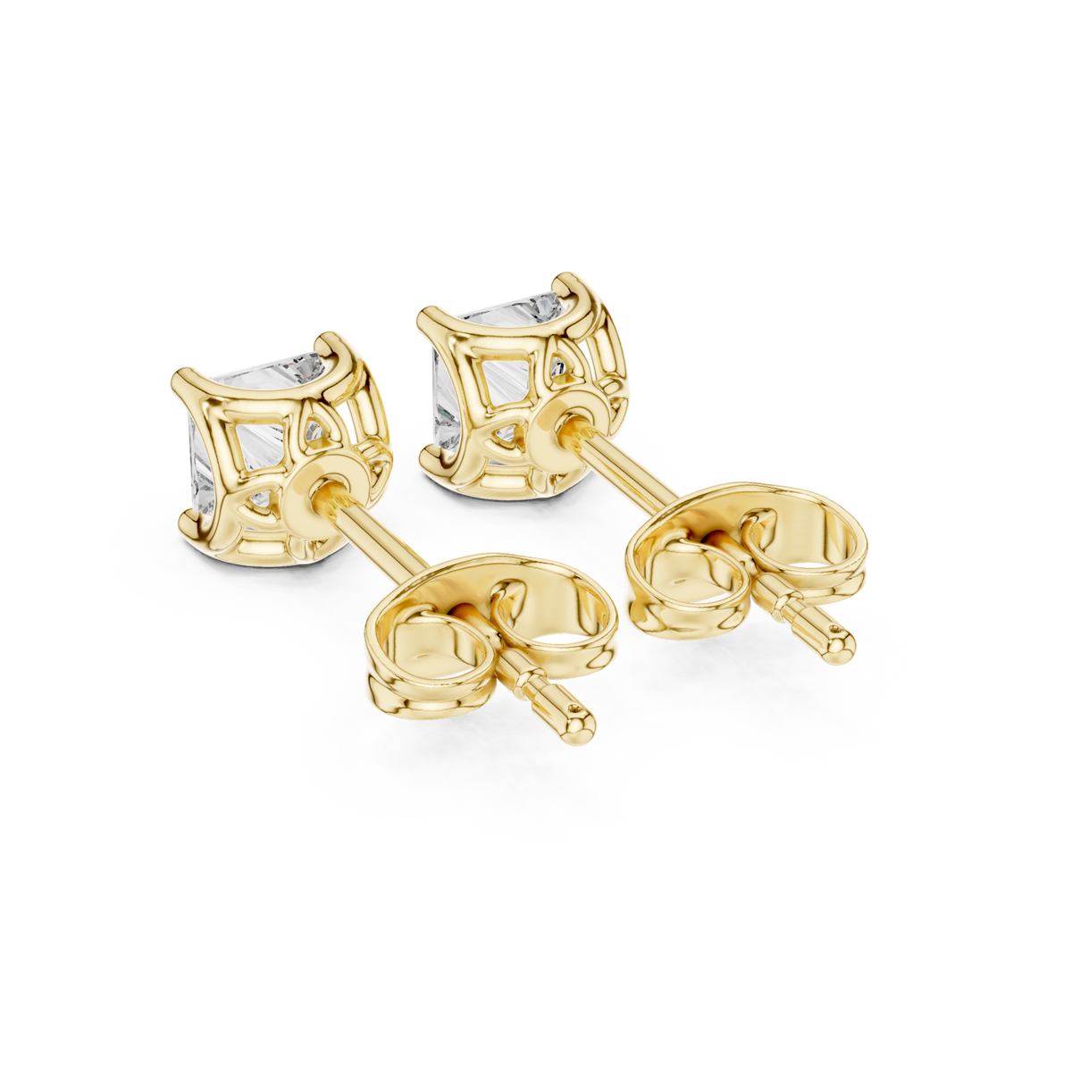  Gold Princess-Cut Solitaire Studs Side View