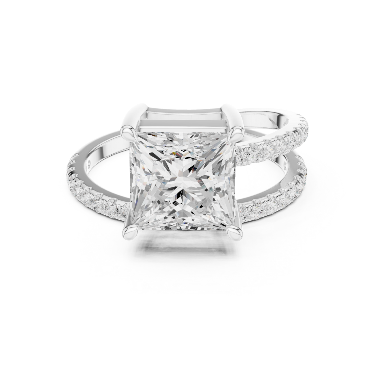 Princess asymmetric crossover pave ring white gold detail view