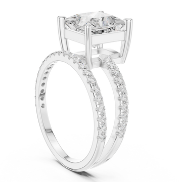 Princess asymmetric crossover pave ring white gold front view