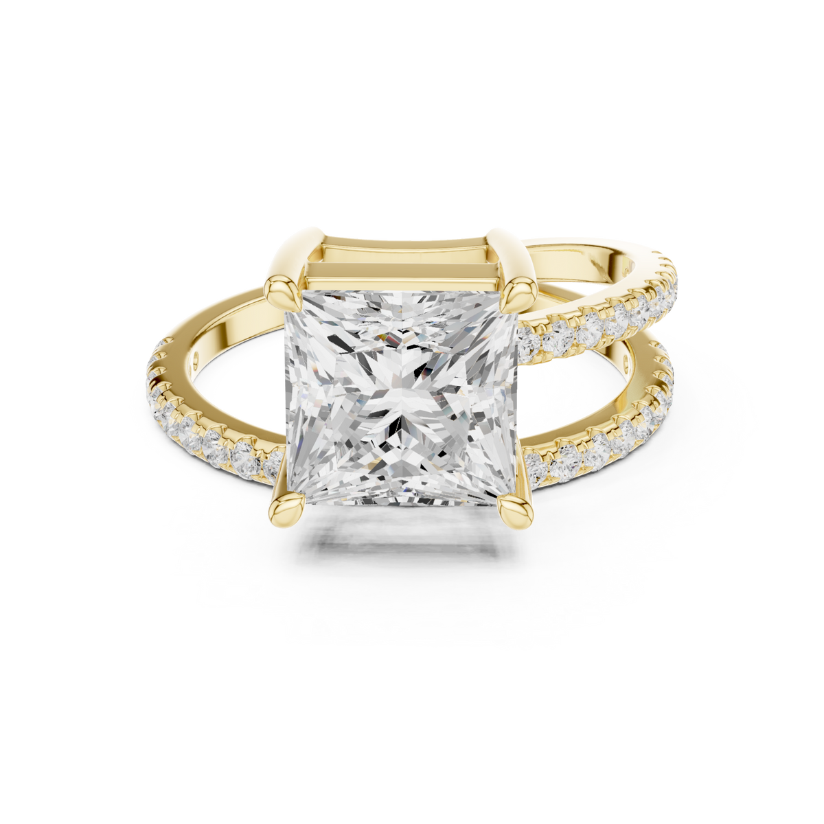 Princess asymmetric crossover pave ring yellow gold detail view