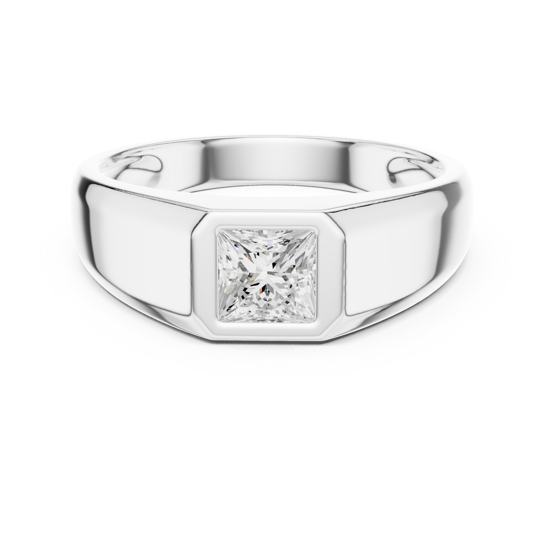  White Gold Princess Bezel Ring for Him Front View