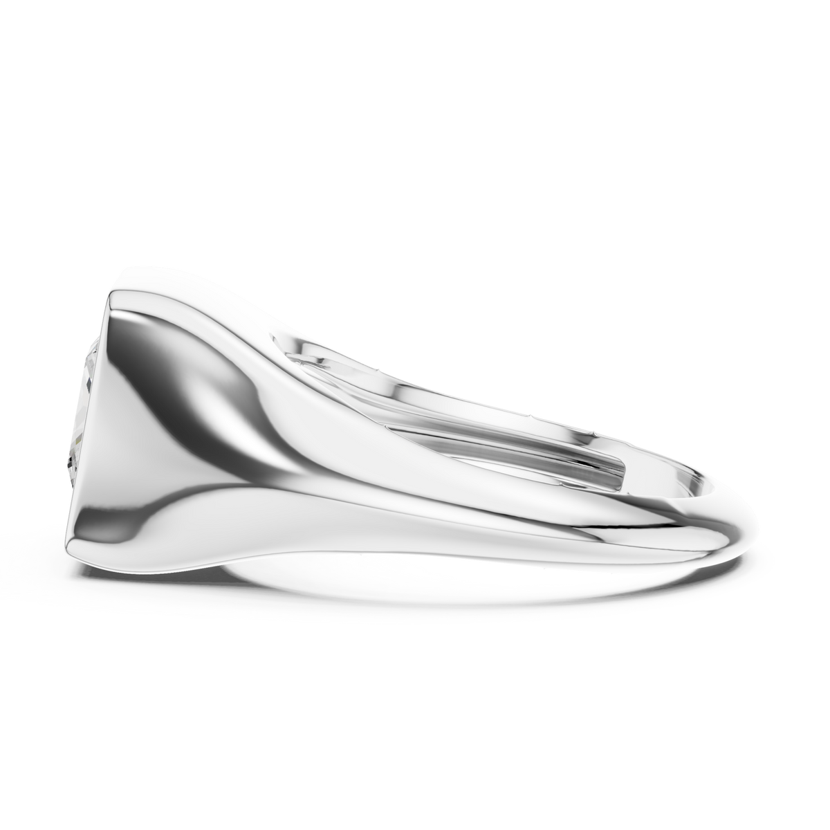 Princess bezel signet ring white gold side view