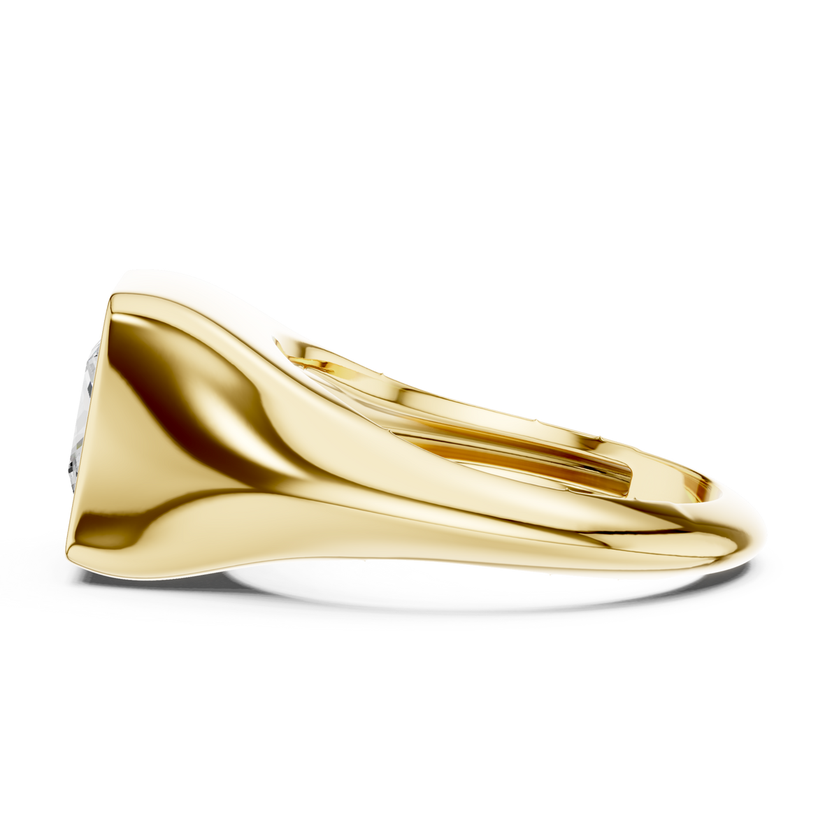 Princess bezel signet ring yellow gold side view