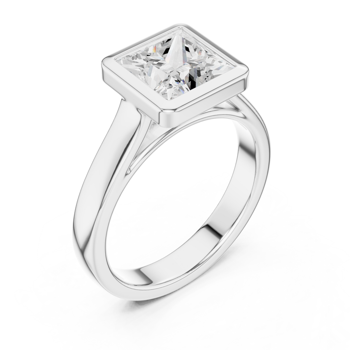 Princess bezel solitaire engagement ring white gold angle view