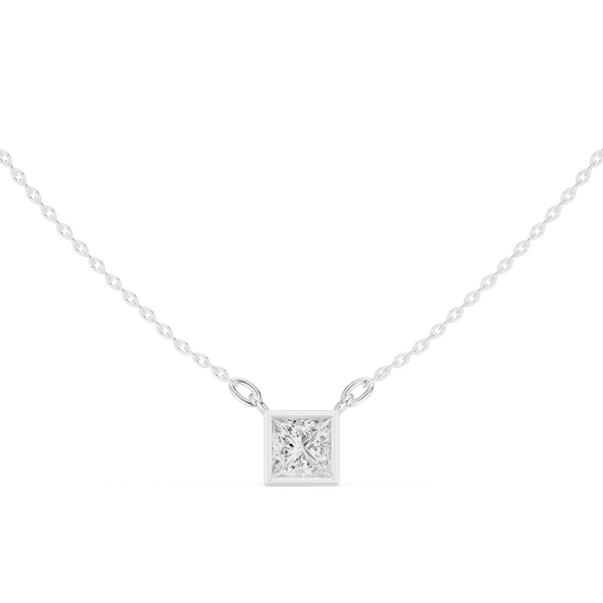 Princess bezel solitaire pendant white gold detail view