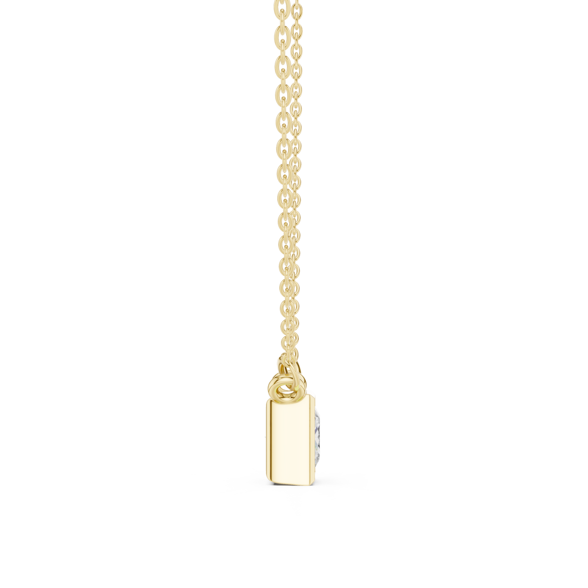 Princess bezel solitaire pendant yellow gold side view