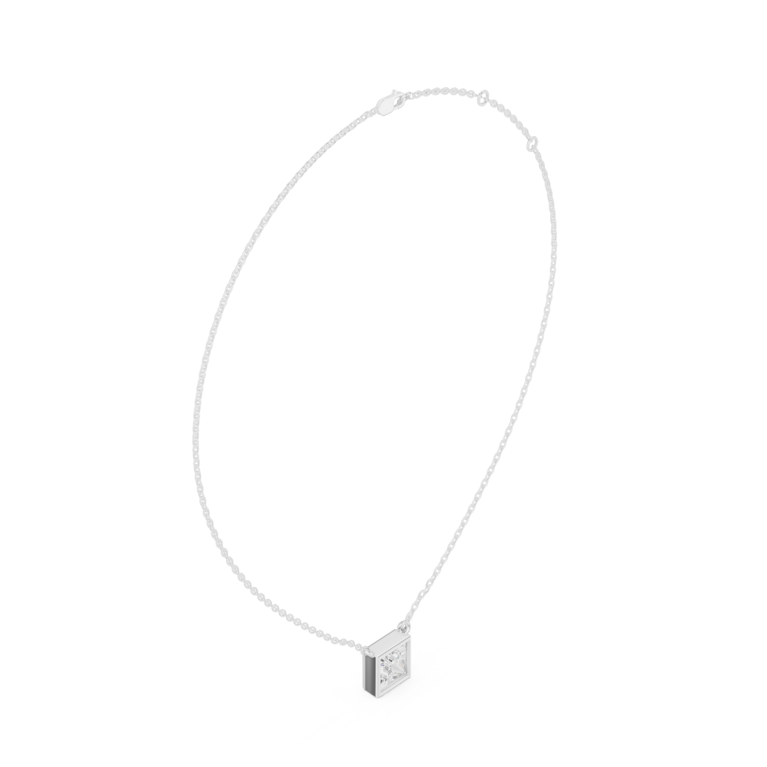 Princess classic bezel solitaire pendant white gold front view