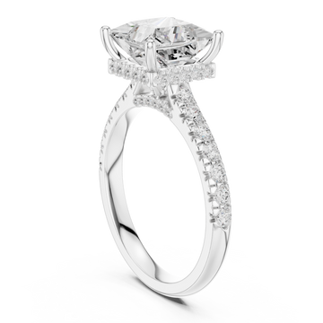 Princess classic hidden halo pave engagement ring white gold front view