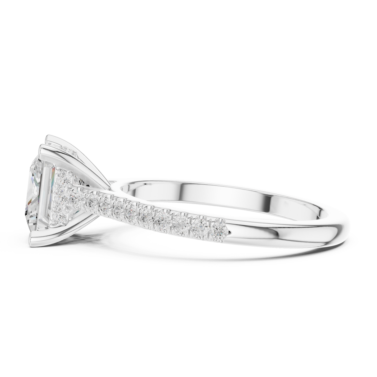 Princess classic pave engagement ring white gold side view