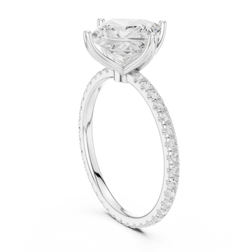 Princess claw-prong pave engagement ring white gold front view