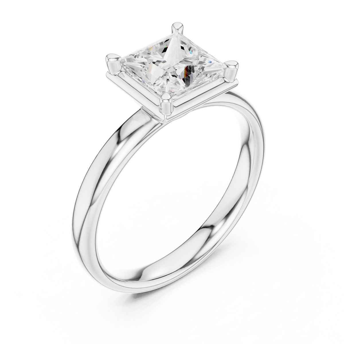 Princess compass point solitaire engagement ring white gold angle view