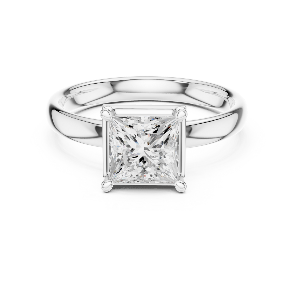 Princess compass point solitaire engagement ring white gold detail view