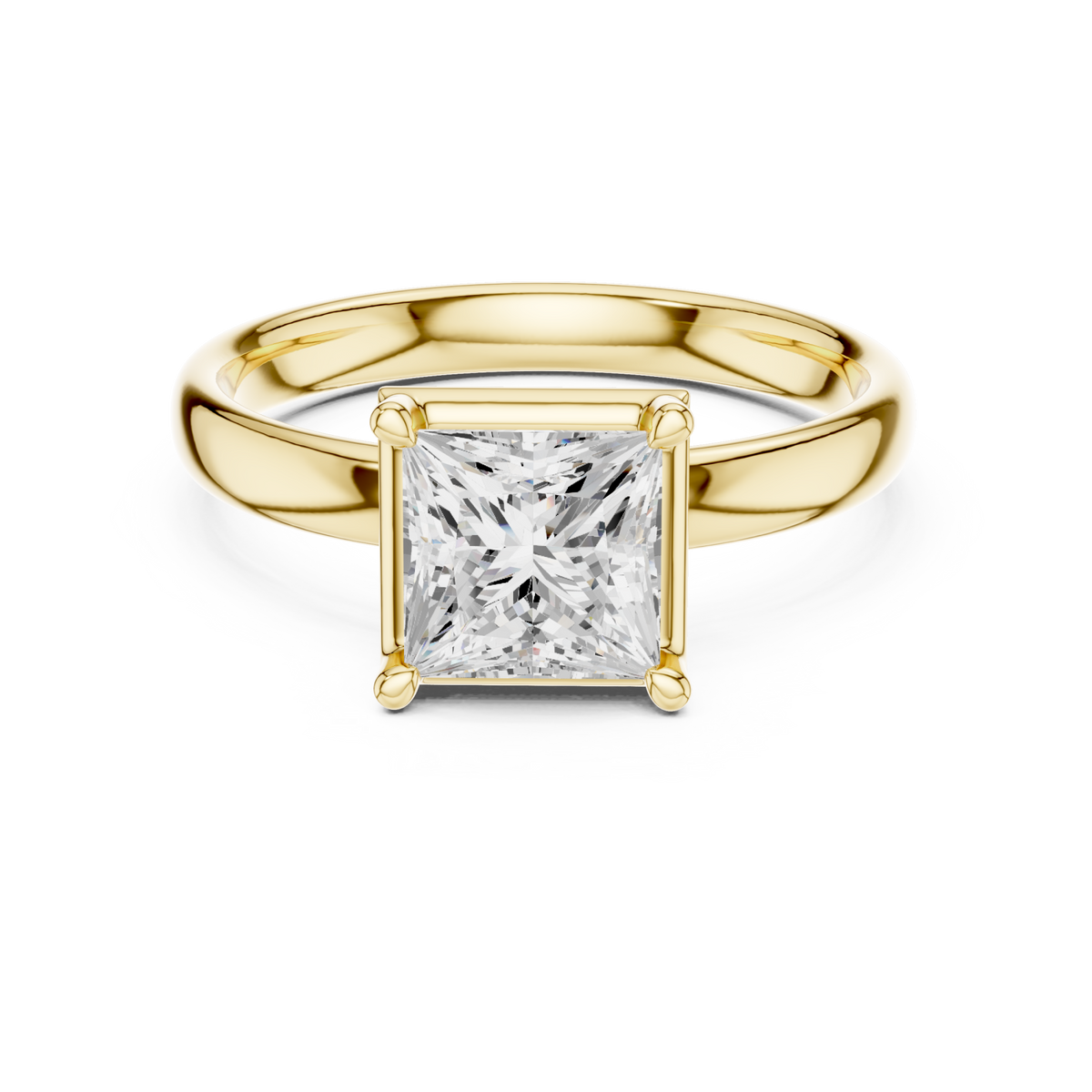 Princess compass point solitaire engagement ring yellow gold detail view