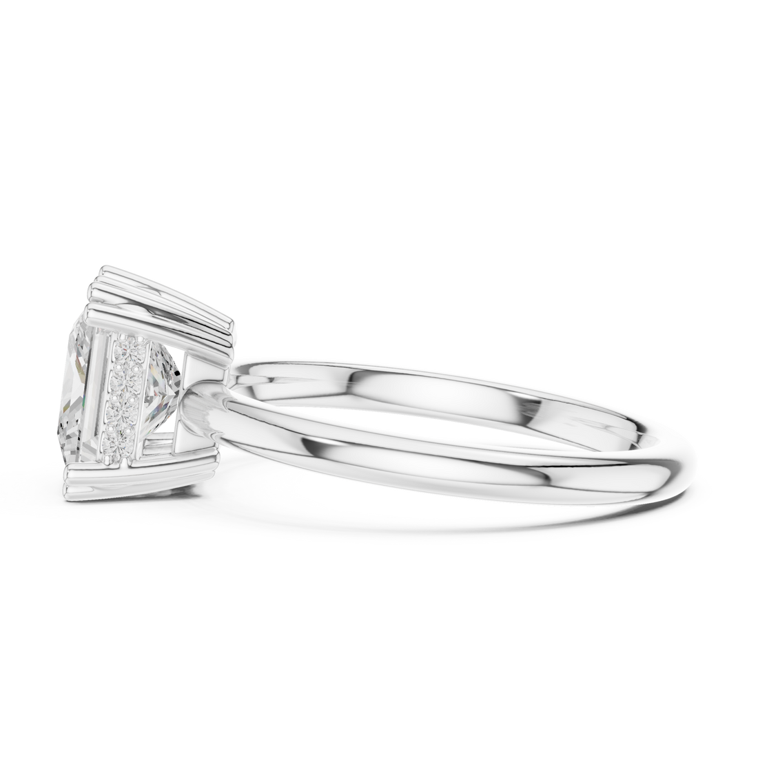 Princess crown basket solitaire ring white gold front view