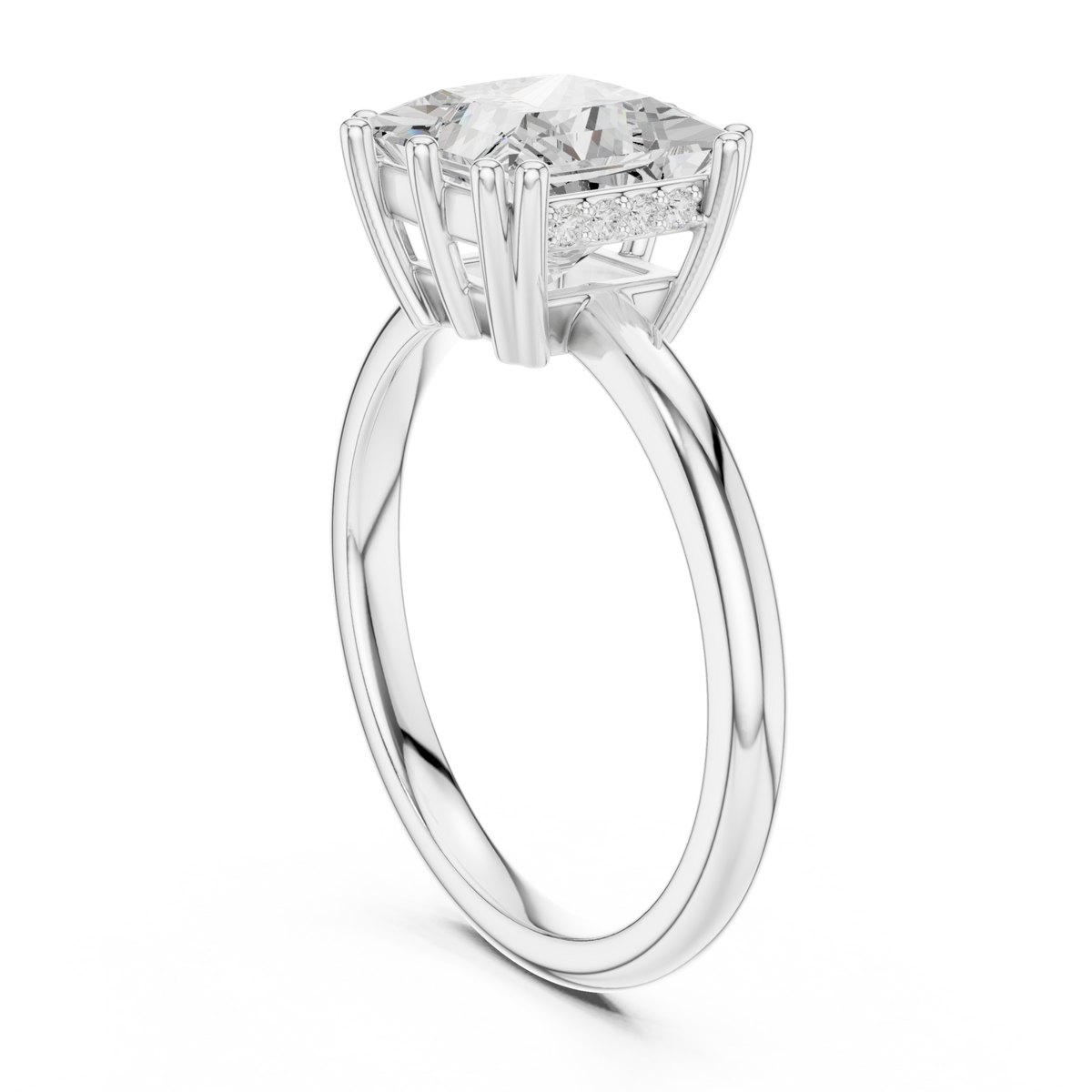 Princess eight-prong crown solitaire engagement ring white gold front view