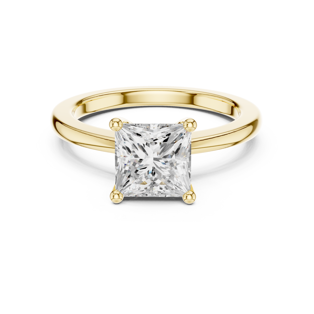 Princess flat-edge solitaire engagement ring yellow gold detail view