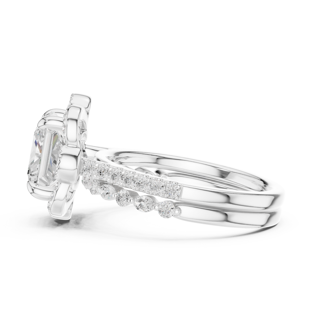 Princess floral crown bridal set white gold angle view