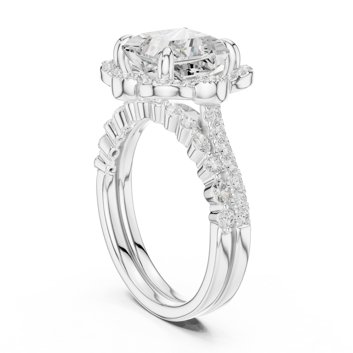 Princess floral crown bridal set white gold side view